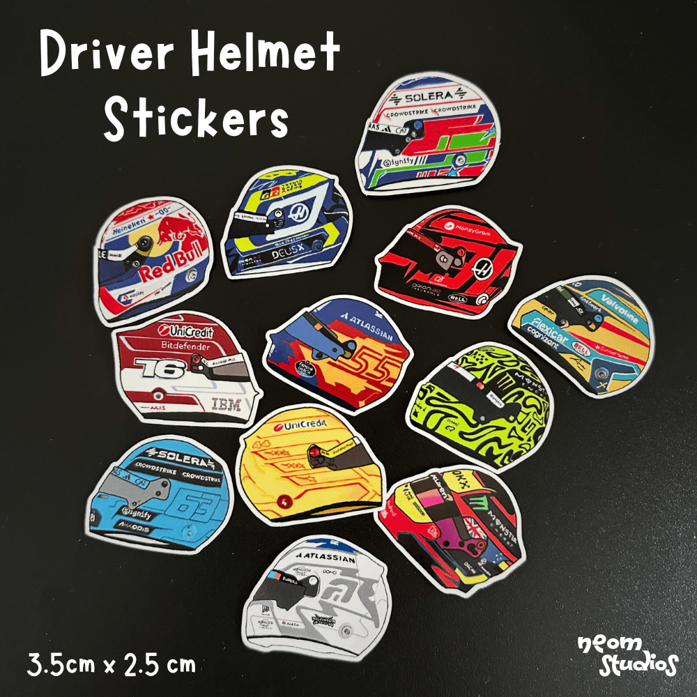 F1 driver helmet stickers