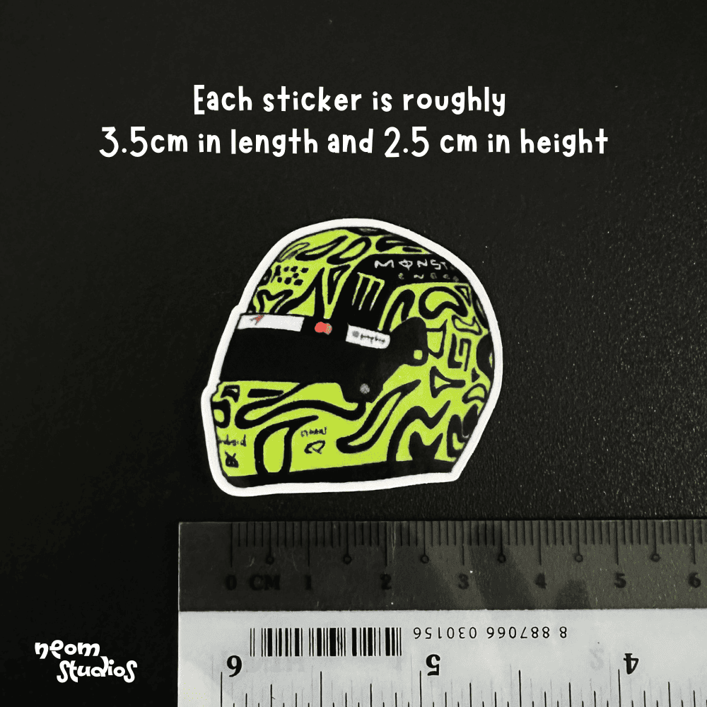 F1 driver helmet sticker size